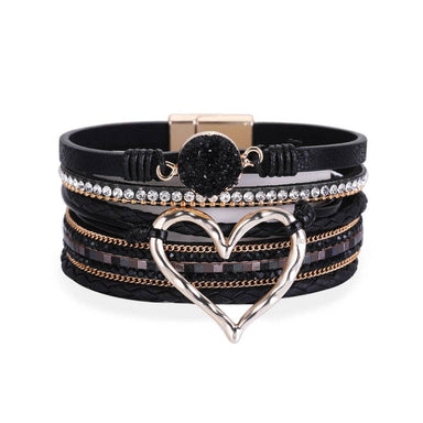 Multi-Layer Heart-Shaped Bangle Bracelets | Magnetic Buckle: Black - Coco and lulu boutique