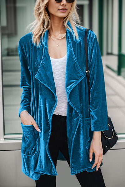 Modern Pocketed Open Front Long Sleeve Jacket - Coco and lulu boutique