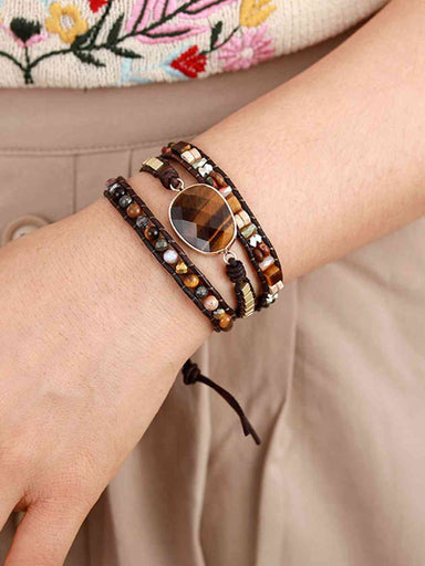 Geometrical Shape Tigers Eye Triple-Layer Wrap Bracelet - Coco and lulu boutique