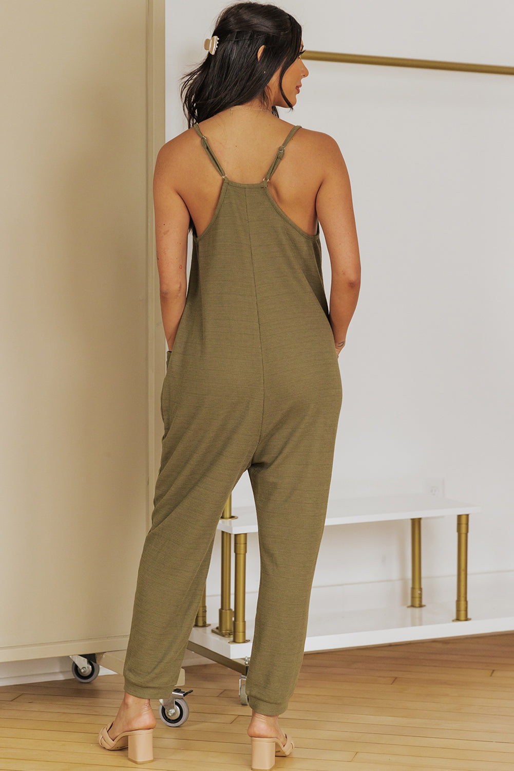 Morgan Spaghetti Strap Deep V Jumpsuit with Pockets - Coco and lulu boutique