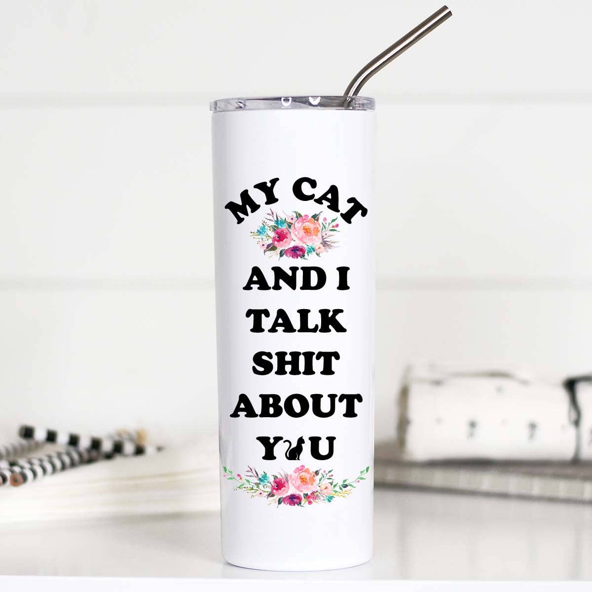 My Cat & I Talk Shit Funny 20oz Stainless Tall Travel Cup - Coco and lulu boutique