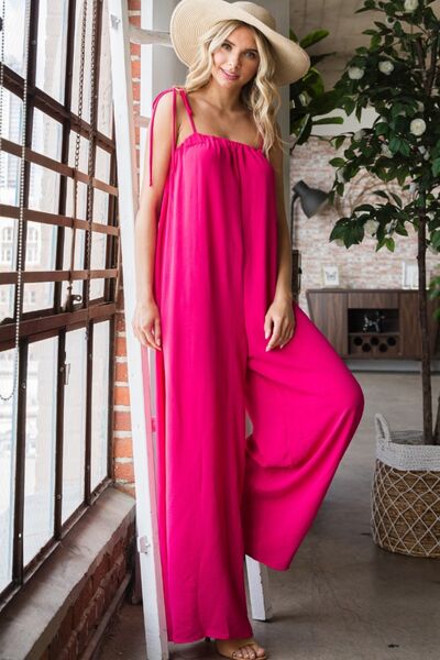 Pocketed Spaghetti Strap Wide Leg Jumpsuit - Coco and lulu boutique