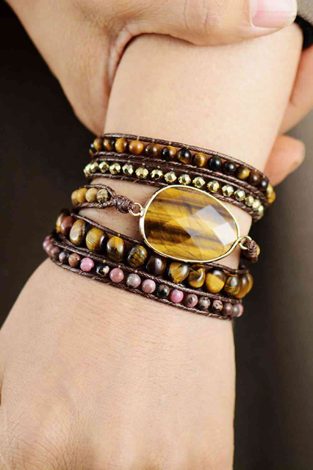Natural Stone 5 Layered Wrap Bracelet - Coco and lulu boutique