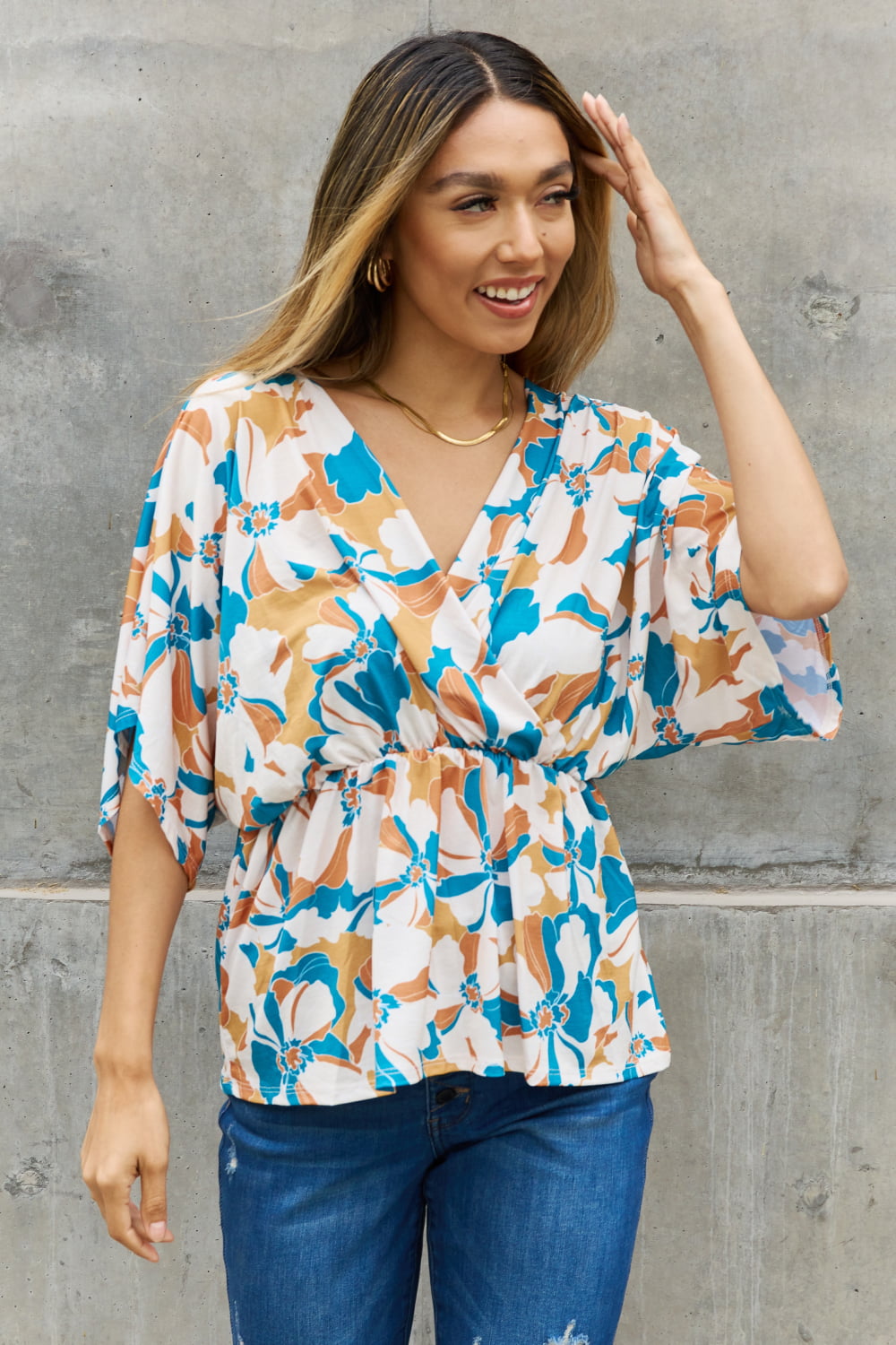 BOMBOM Floral Print Wrap Tunic Top - Coco and lulu boutique