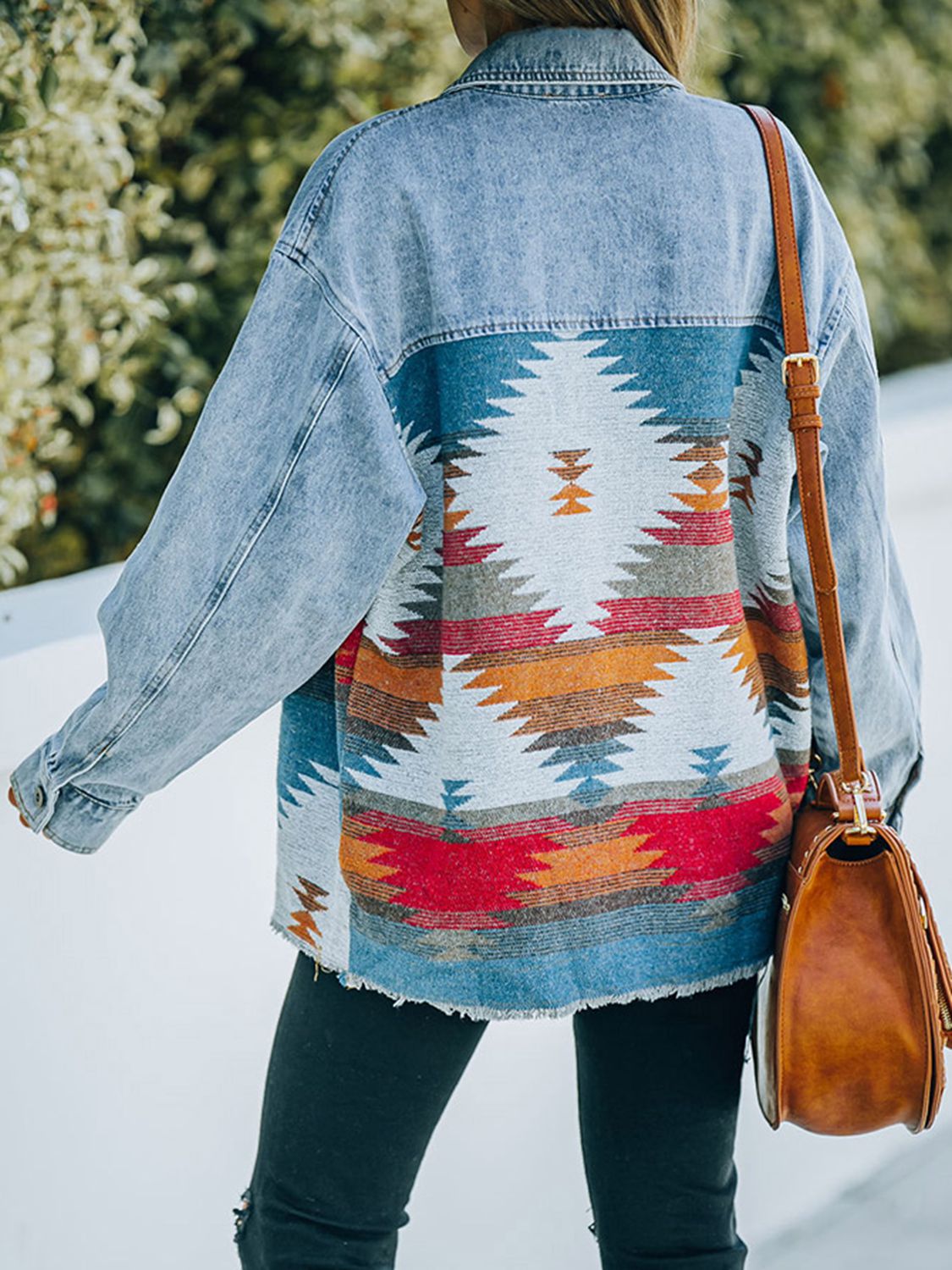 South West Collared Neck Dropped Shoulder Denim Jacket - Coco and lulu boutique