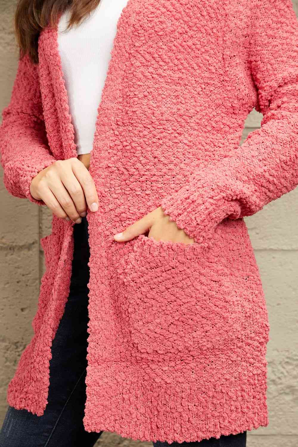 Falling For You Full Size Open Front Popcorn Cardigan - Coco and lulu boutique