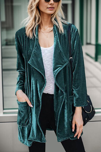 Modern Pocketed Open Front Long Sleeve Jacket - Coco and lulu boutique