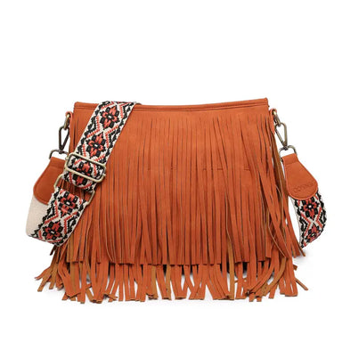 Sadie Brick Suede Fringe Crossbody w/ Guitar Strap - Coco and lulu boutique