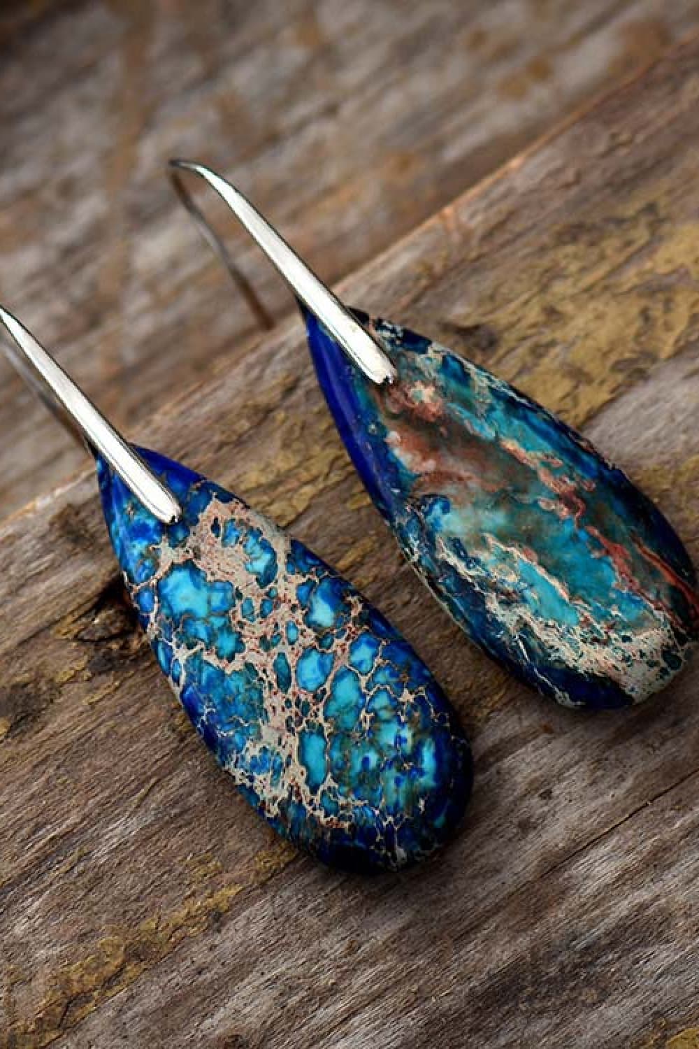 Handmade Teardrop Shape Natural Stone Dangle Earrings - Coco and lulu boutique