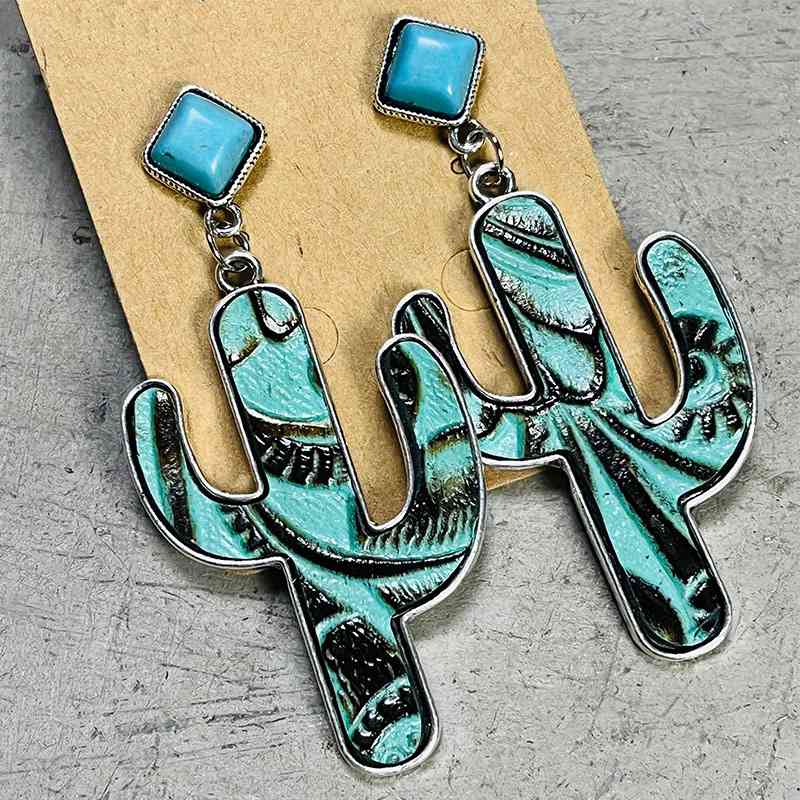 Western Turquoise Cactus Earrings - Coco and lulu boutique