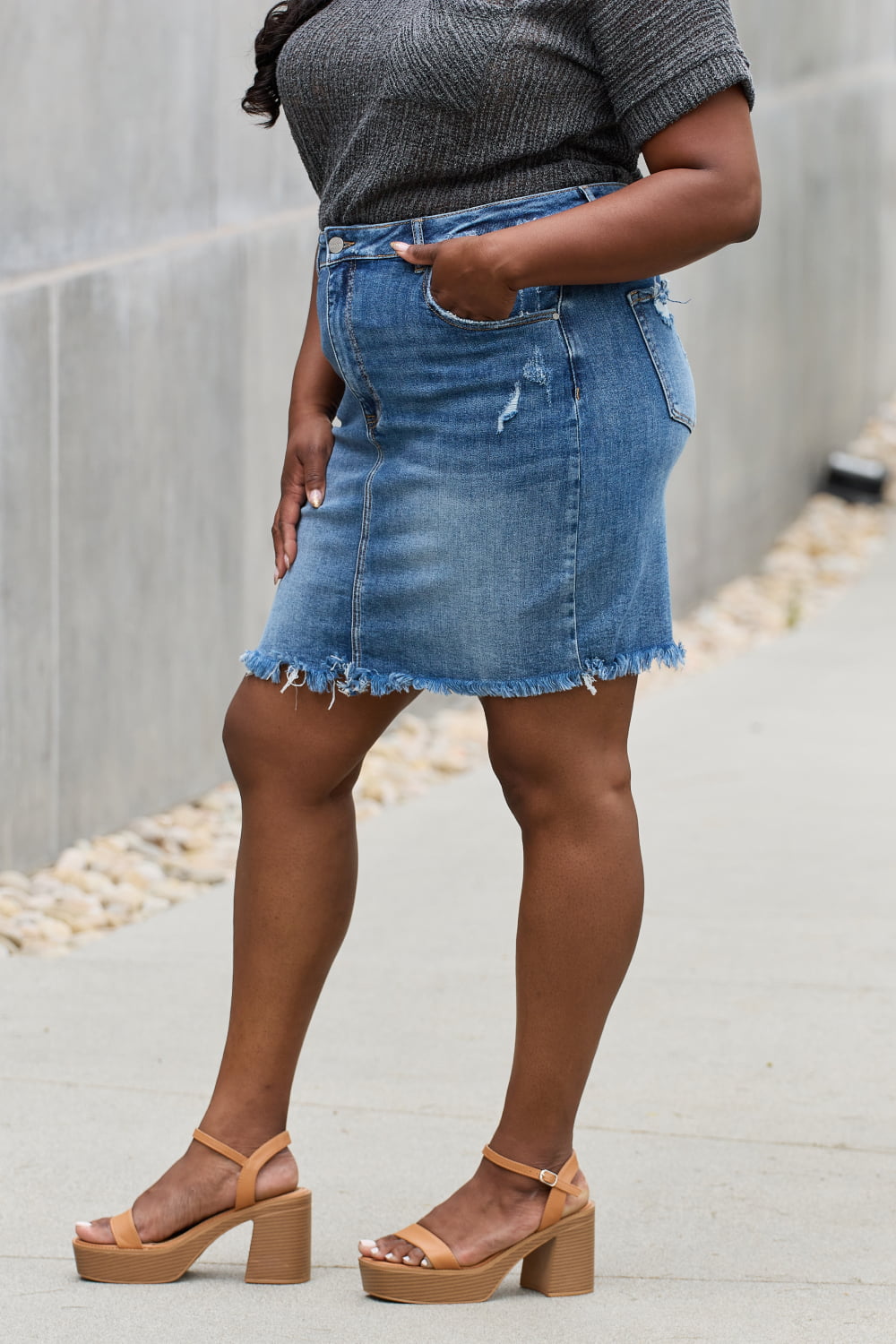 Amelia Full Size Denim Mini Skirt - Coco and lulu boutique