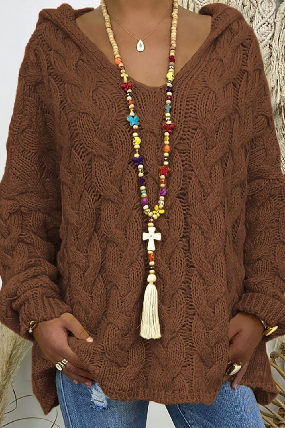 Keely Cable-Knit Hooded Sweater - Coco and lulu boutique