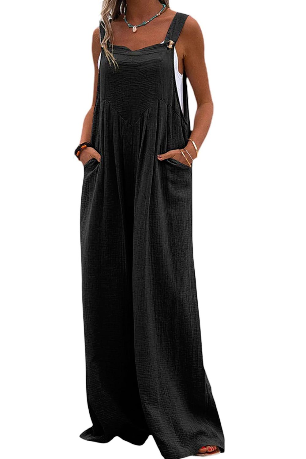 Sleeveless Wide Leg Jumpsuit with Pockets - Coco and lulu boutique