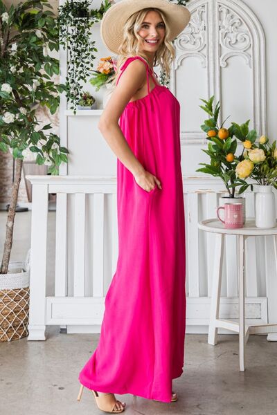 Pocketed Spaghetti Strap Wide Leg Jumpsuit - Coco and lulu boutique