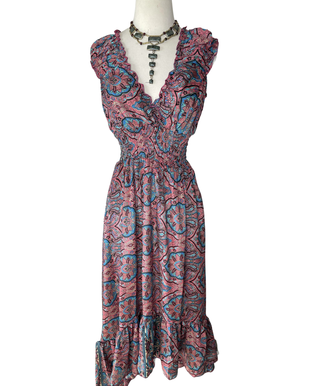 Newport High and Low Silk Ruffle Dress (Red/blue) - Coco and lulu boutique