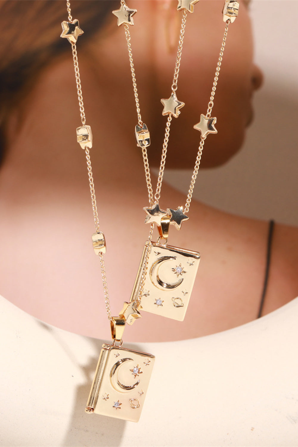 Star and Moon Copper 14K Gold-Plated Necklace - Coco and lulu boutique