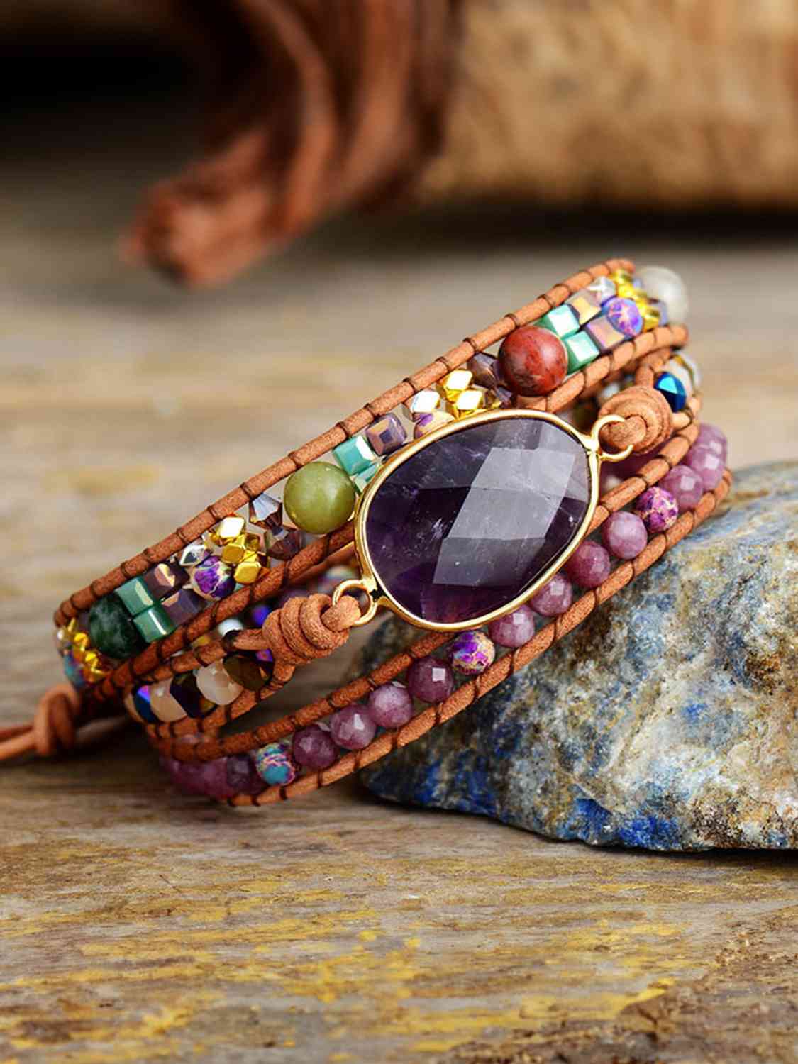 Triple Layer Amethyst Wrap Bracelet - Coco and lulu boutique
