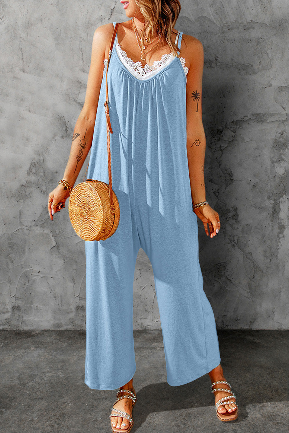 Skyler Spaghetti Strap Wide Leg Jumpsuit - Coco and lulu boutique