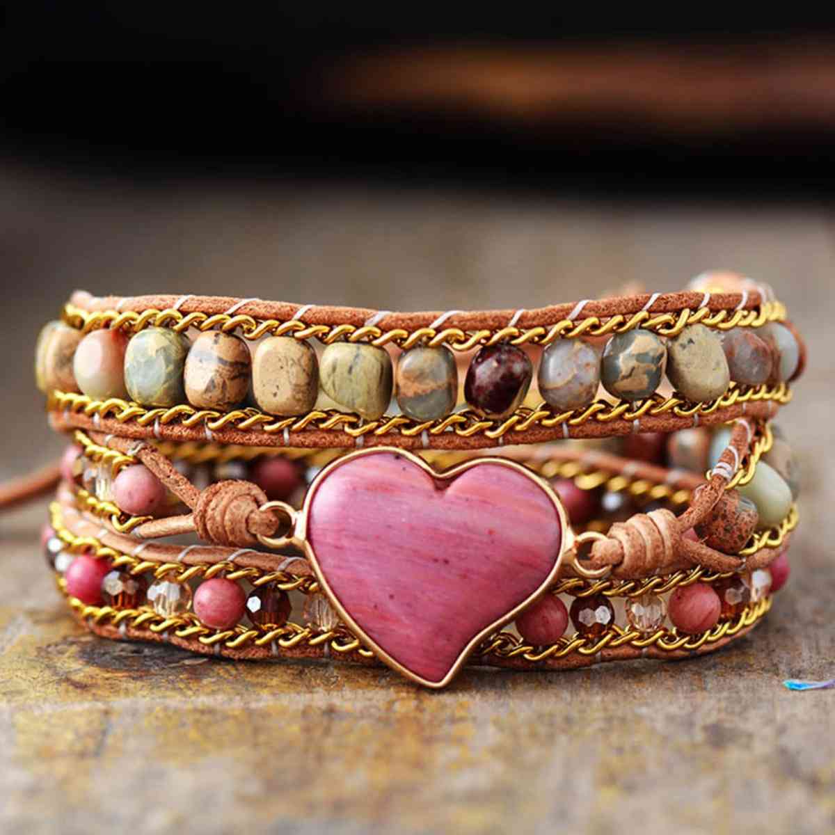Crystal Bead Heart Wrap Bracelet - Coco and lulu boutique