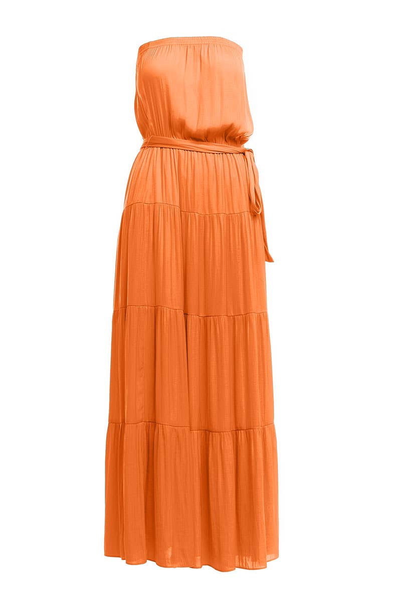 Tuscany Papaya Maxi Tiered Tube Dress With Elasticized Waist - Coco and lulu boutique