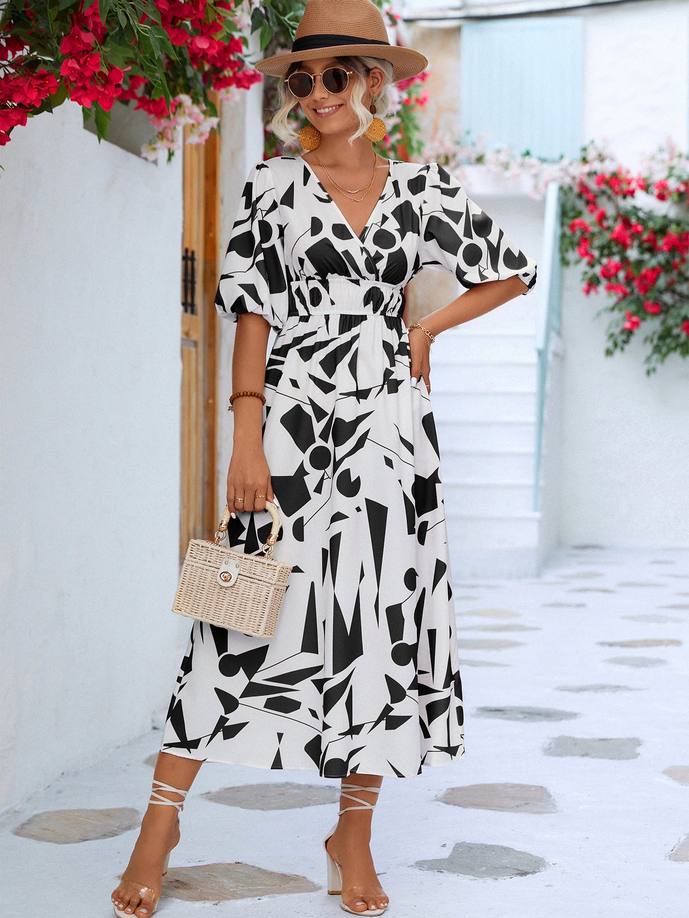 Coco  Surplice Balloon Sleeve Dress - Coco and lulu boutique