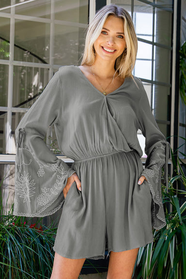 Vickie Surplice Neck Flare Sleeve Romper - Coco and lulu boutique