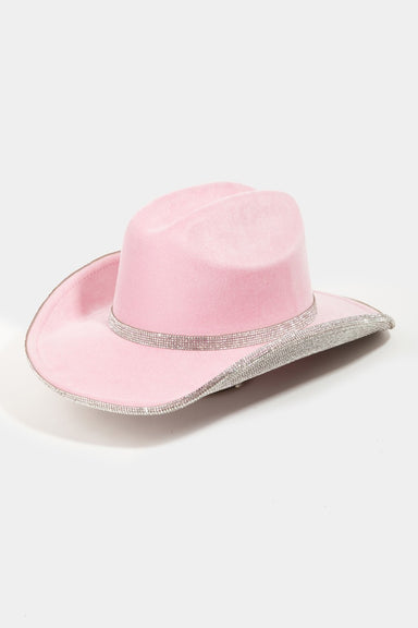 Fame Pave Rhinestone Trim Faux Suede Hat - Coco and lulu boutique