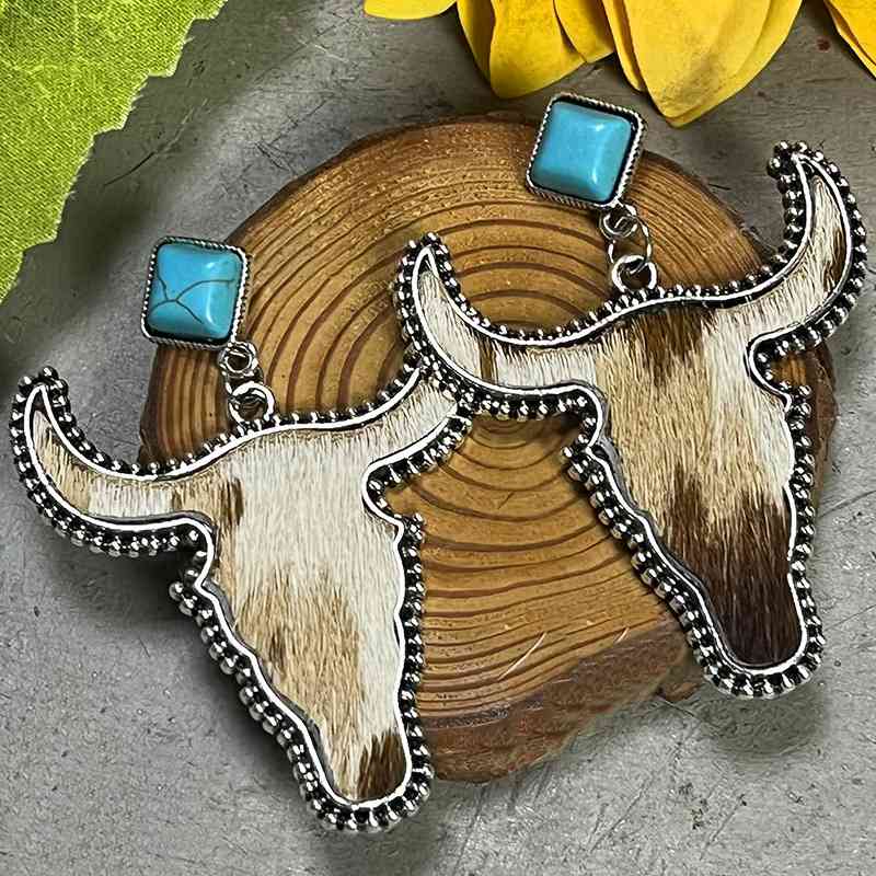 Stage Coach Bull Shape Turquoise Dangle Earrings - Coco and lulu boutique