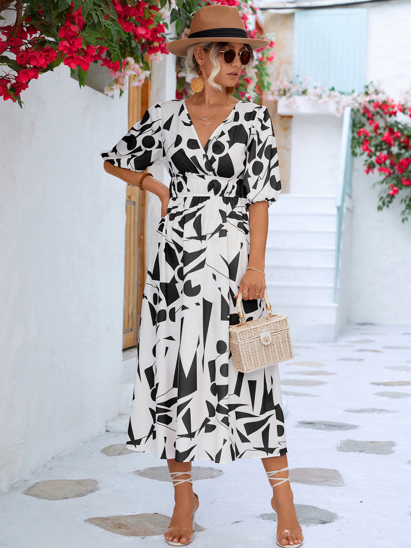 Coco  Surplice Balloon Sleeve Dress - Coco and lulu boutique