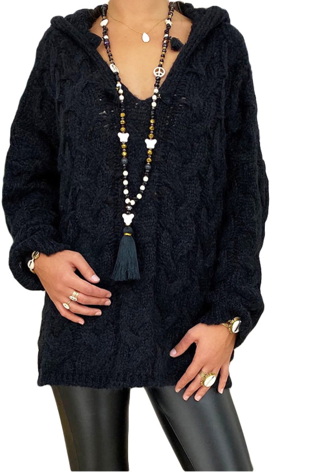 Keely Cable-Knit Hooded Sweater - Coco and lulu boutique