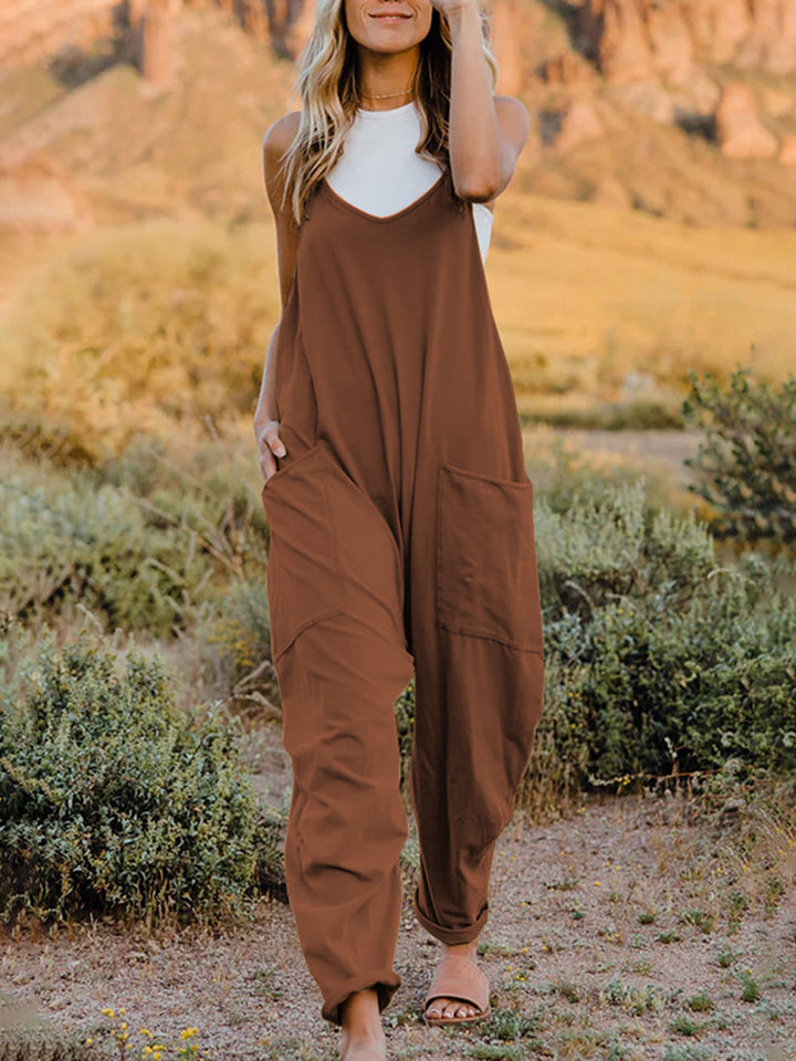 Sydney 3 Full Size Sleeveless V-Neck Pocketed Jumpsuit - Coco and lulu boutique
