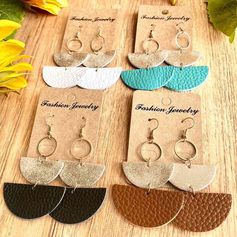 Geometrical Shape Dangle Leather Earrings - Coco and lulu boutique