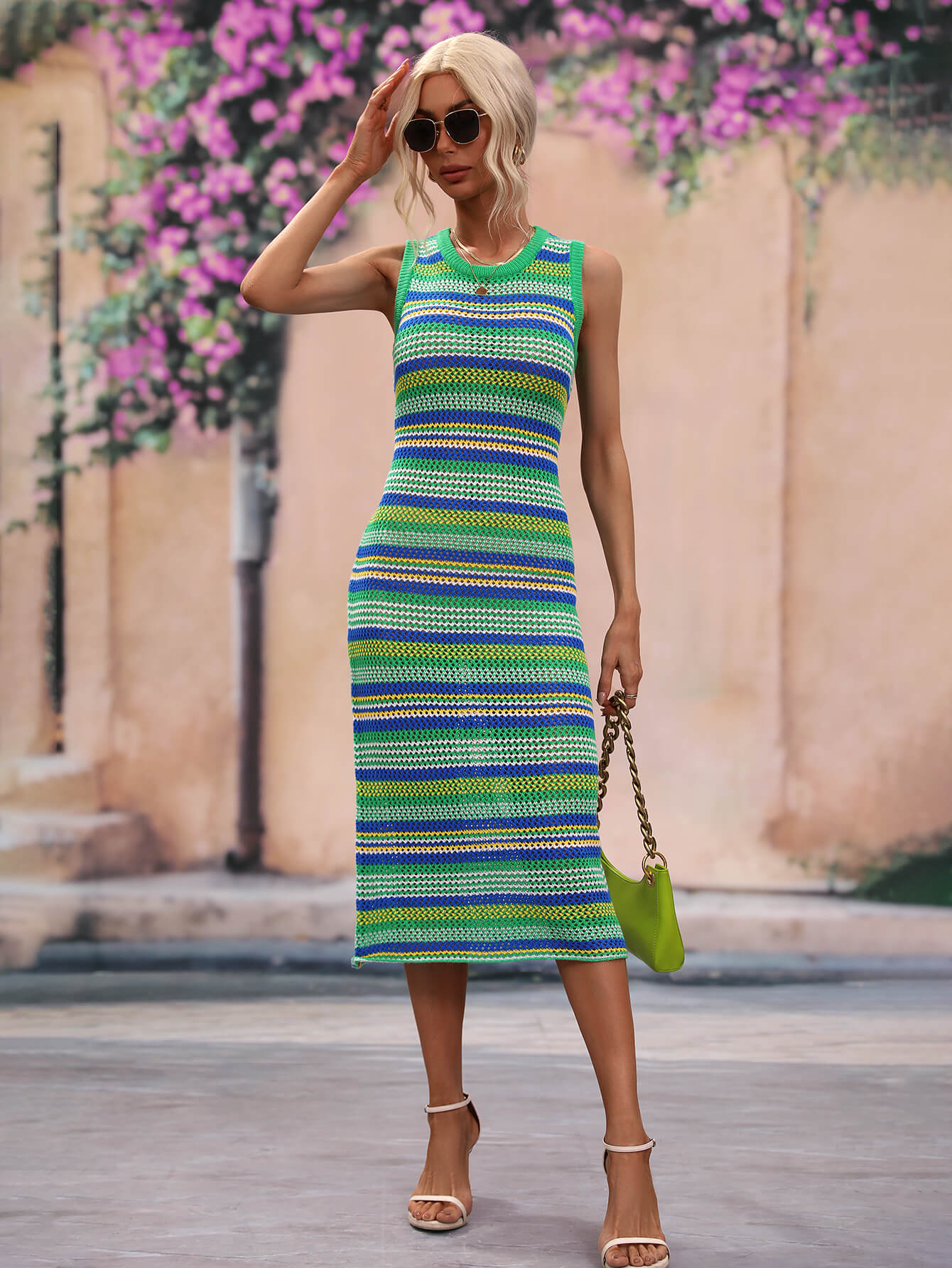 Striped Round Neck Sleeveless Midi Cover Up Dress - Coco and lulu boutique