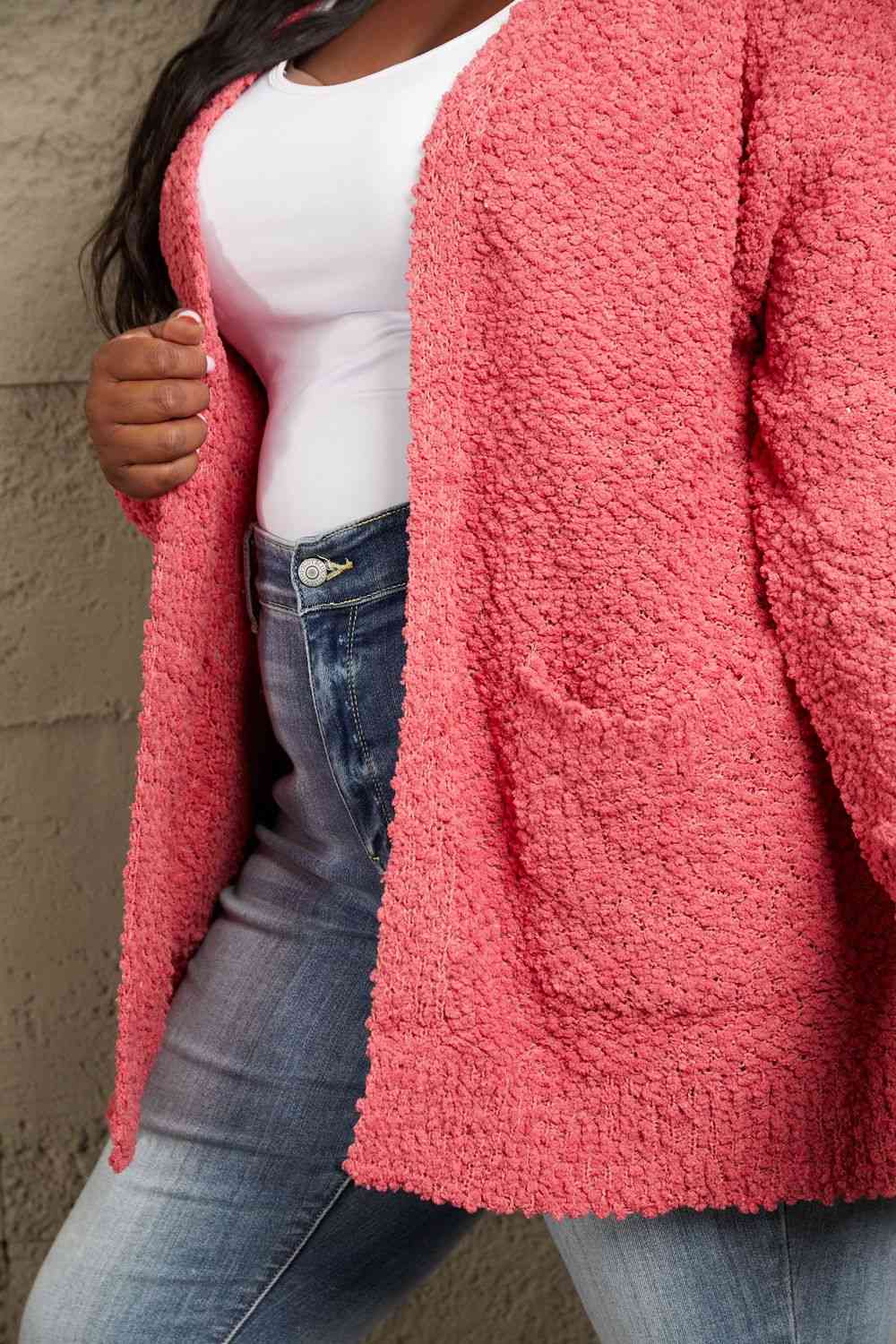 Falling For You Full Size Open Front Popcorn Cardigan - Coco and lulu boutique