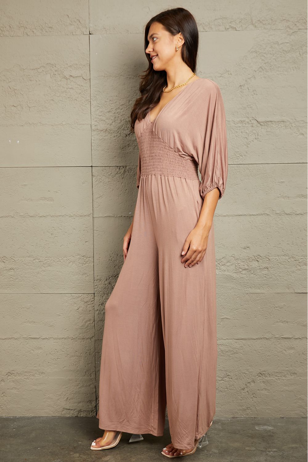 Victoria  Full Size Smocking Waist Jumpsuit - Coco and lulu boutique