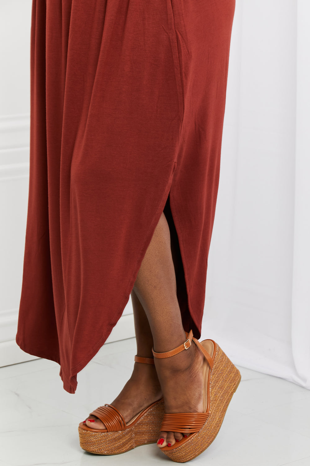 Zenana It's My Time Full Size Side Scoop Scrunch Skirt in Dark Rust - Coco and lulu boutique