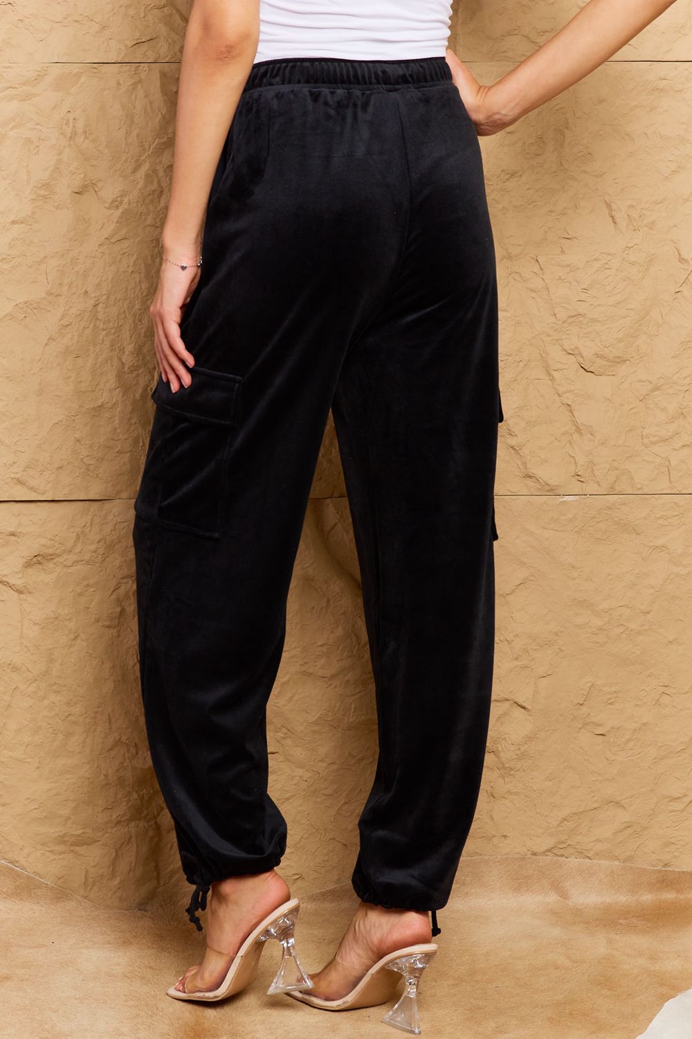 Lynn Chic For Days High Waist Drawstring Cargo Pants in Black - Coco and lulu boutique