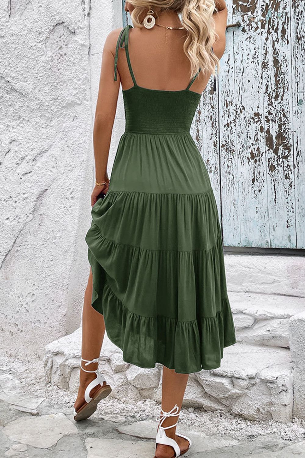 Tie-Shoulder Tiered Midi Dress - Coco and lulu boutique