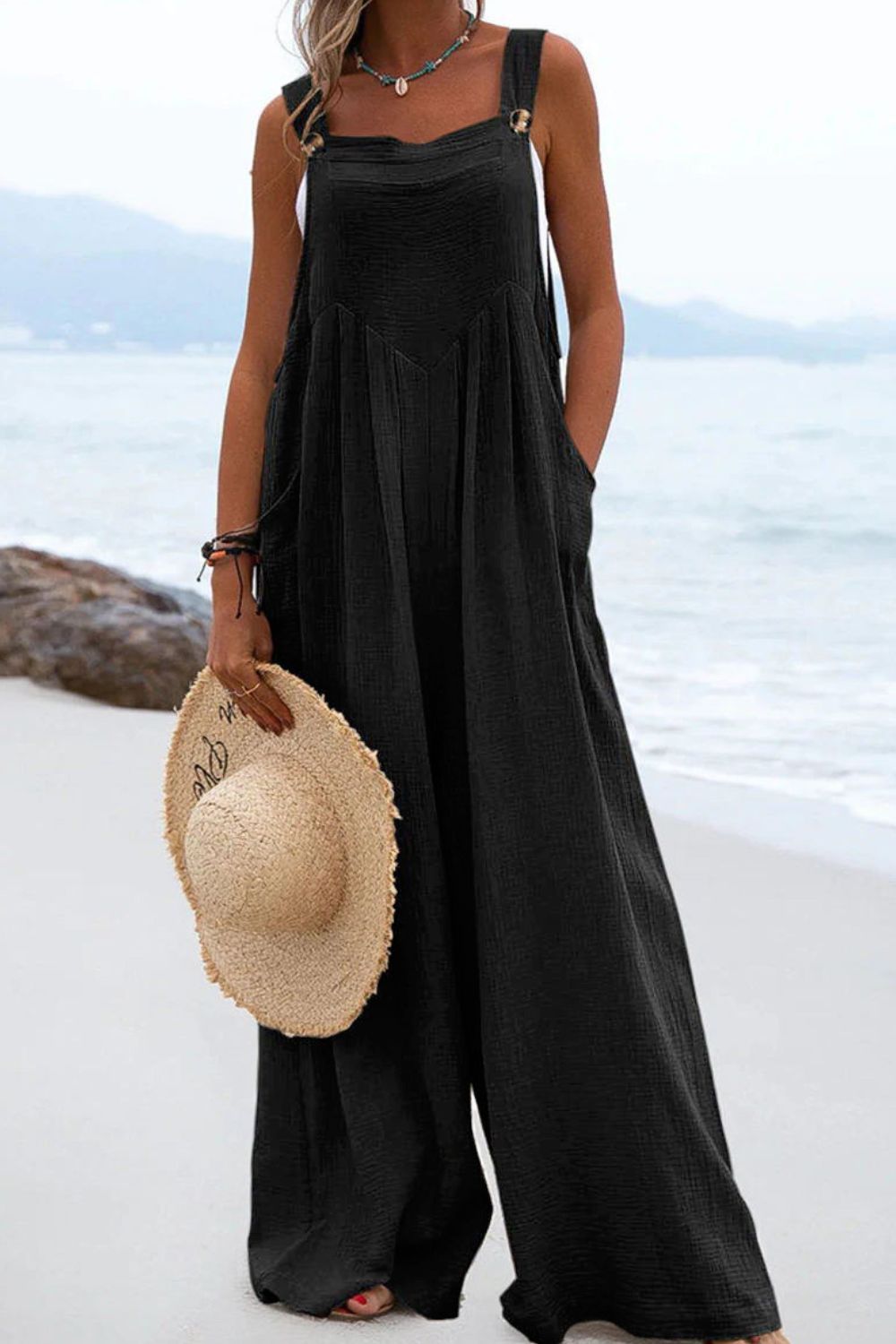 Sleeveless Wide Leg Jumpsuit with Pockets - Coco and lulu boutique