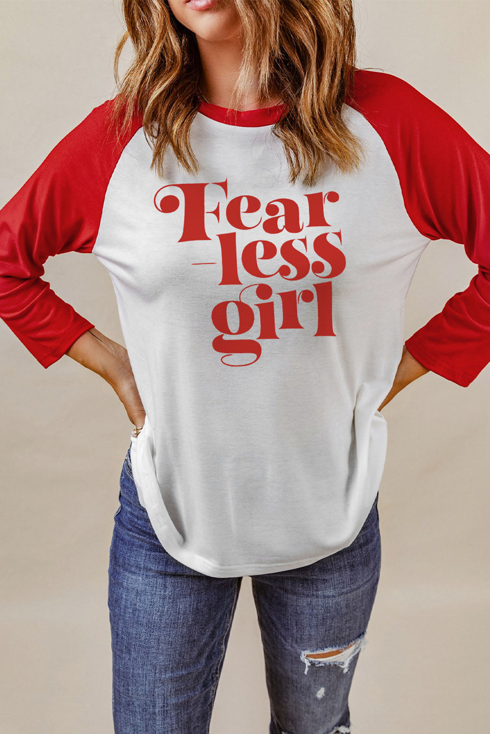 FEARLESS GIRL Graphic Raglan Sleeve Top - Coco and lulu boutique