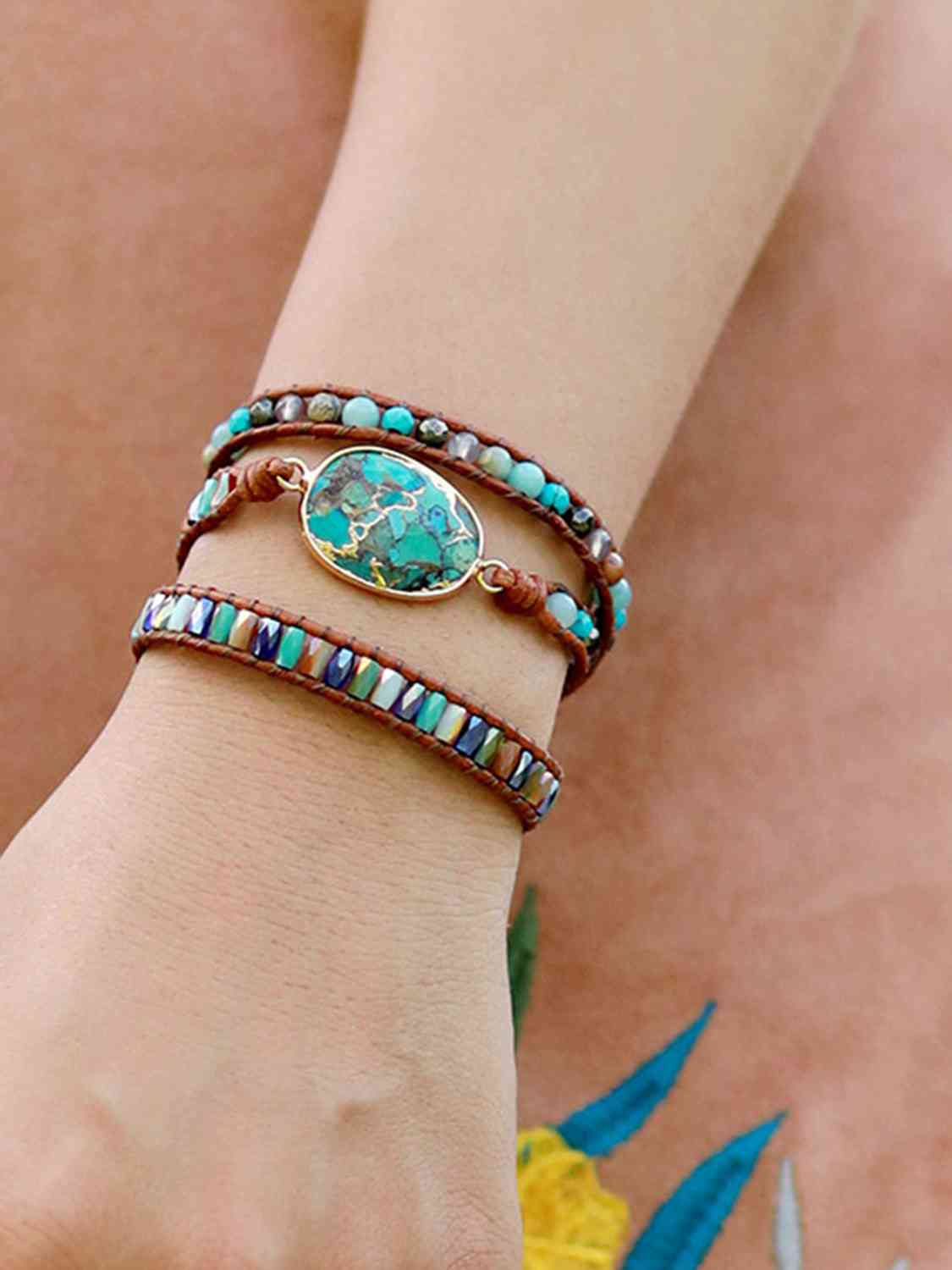 Triple-Layer Natural Stone Wrap Bracelet - Coco and lulu boutique