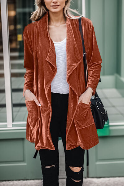 Modern Pocketed Open Front Long Sleeve Jacket - Coco and lulu boutique