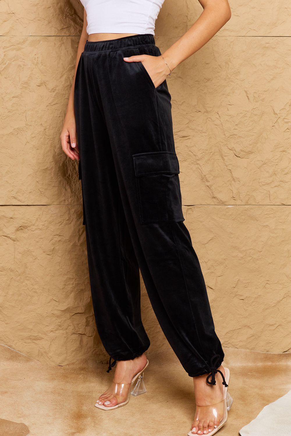 Lynn Chic For Days High Waist Drawstring Cargo Pants in Black - Coco and lulu boutique