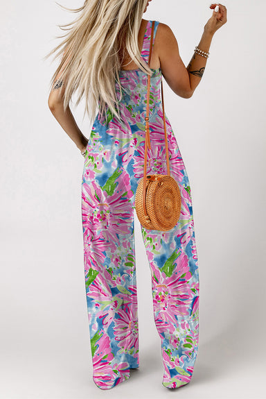 Scarlett Floral Smocked Square Neck Jumpsuit with Pockets - Coco and lulu boutique
