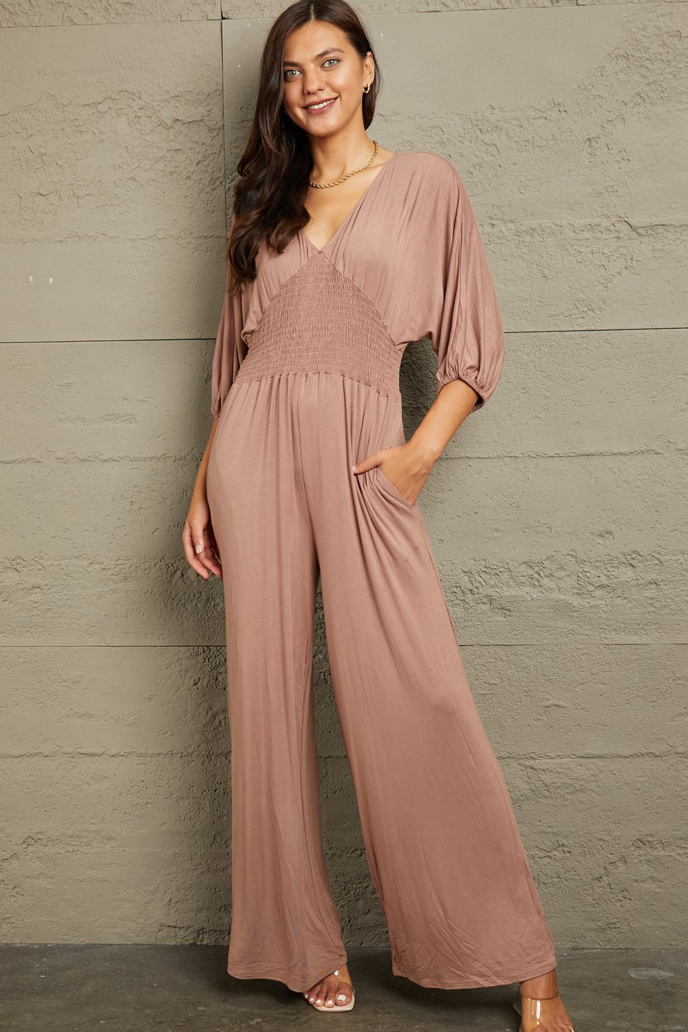 Victoria  Full Size Smocking Waist Jumpsuit - Coco and lulu boutique