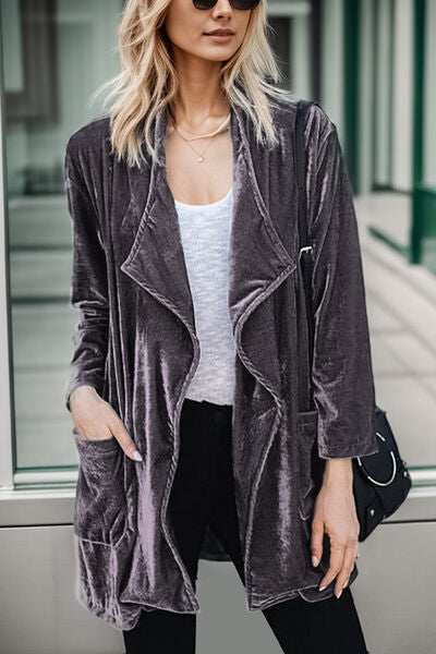 Modern Pocketed Open Front Long Sleeve Jacket - Coco and lulu boutique