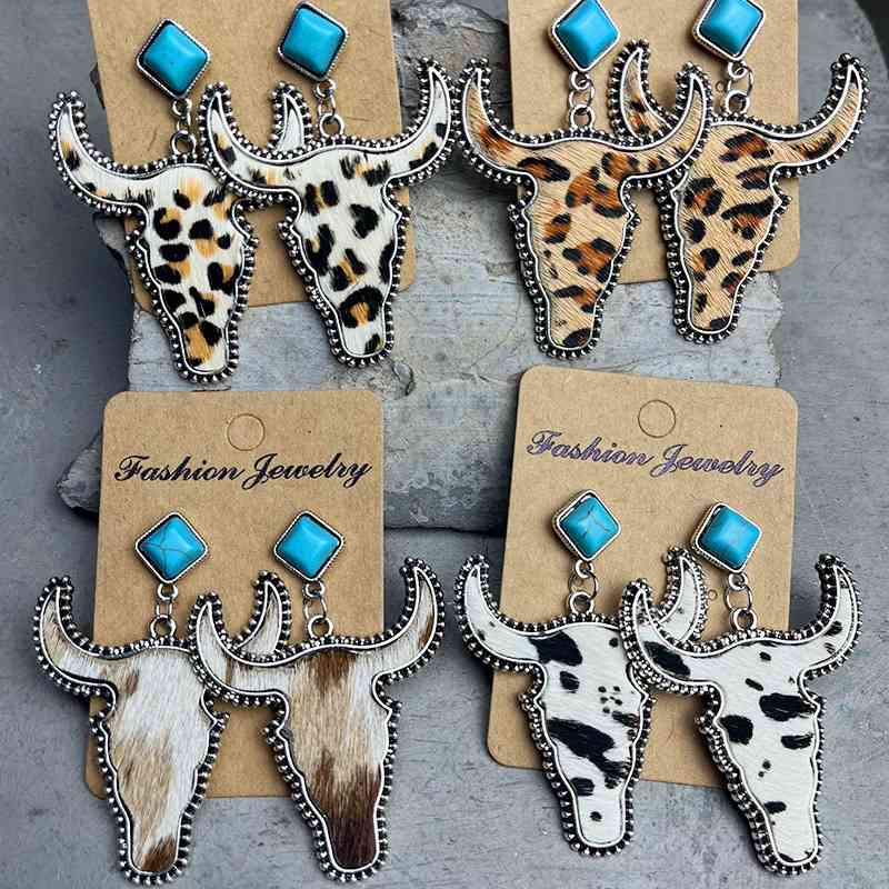 Stage Coach Bull Shape Turquoise Dangle Earrings - Coco and lulu boutique
