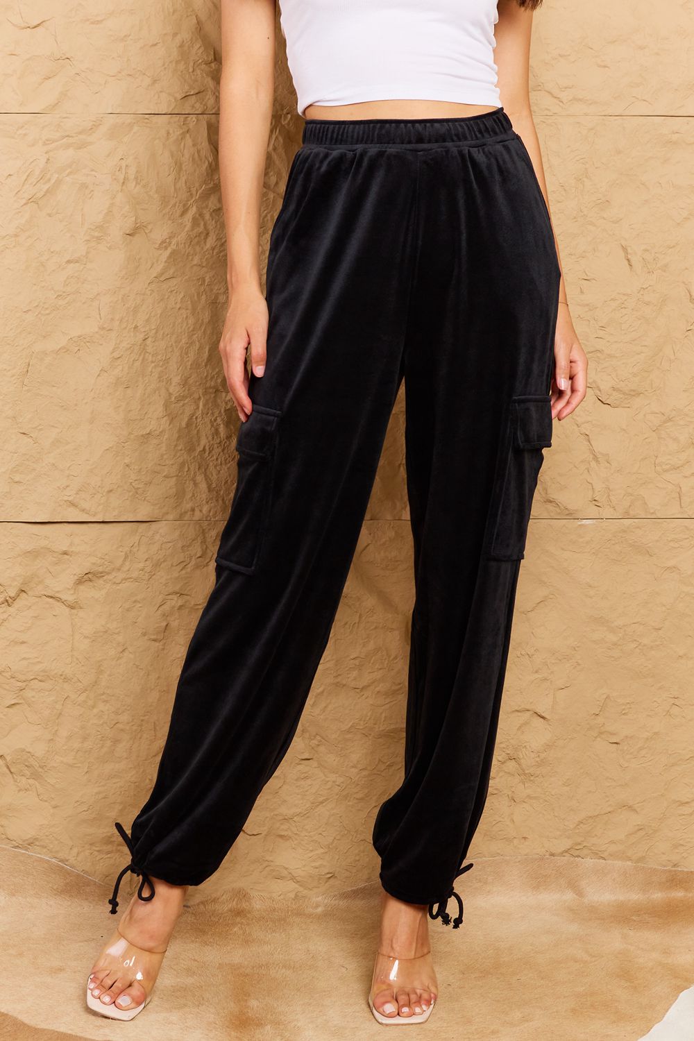 Lynn Chic For Days High Waist Drawstring Cargo Pants in Black - Coco and lulu boutique