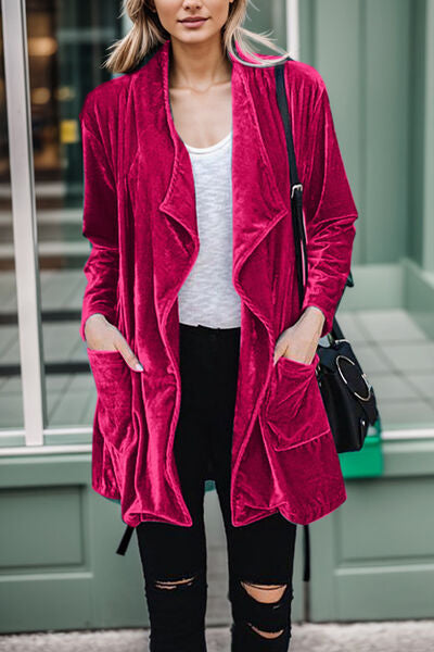 Modern Pocketed Open Front Long Sleeve Jacket - Coco and lulu boutique