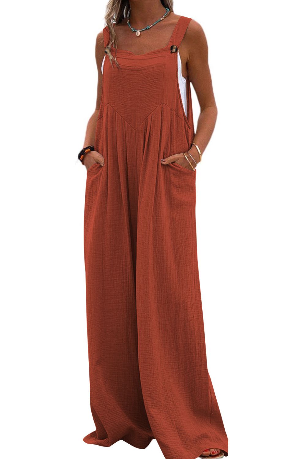 Sleeveless Wide Leg Jumpsuit with Pockets - Coco and lulu boutique